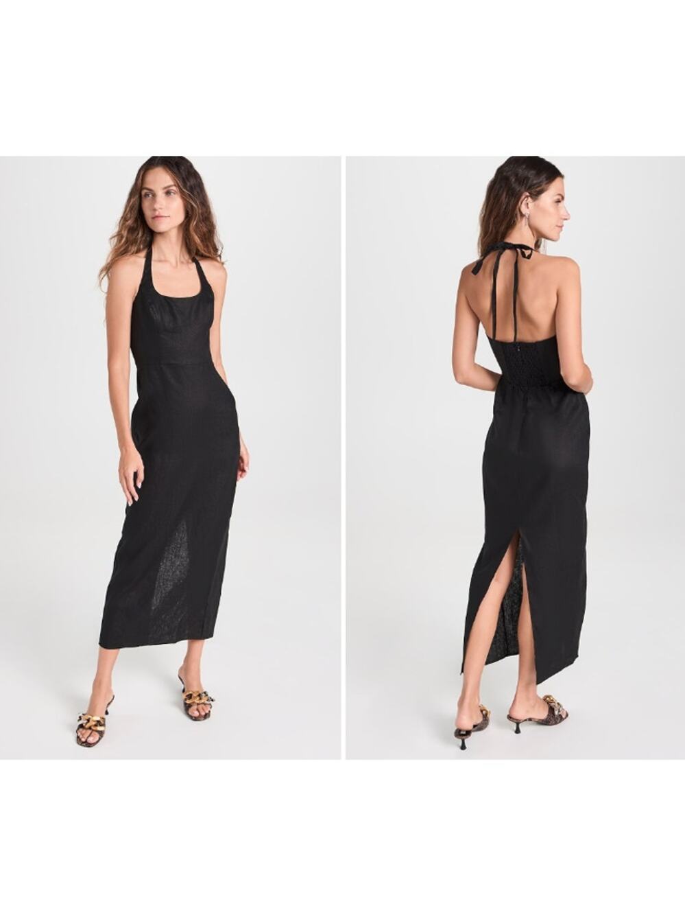 Reformation Womens Yana Linen Dress Black Midi Size 12 NWT